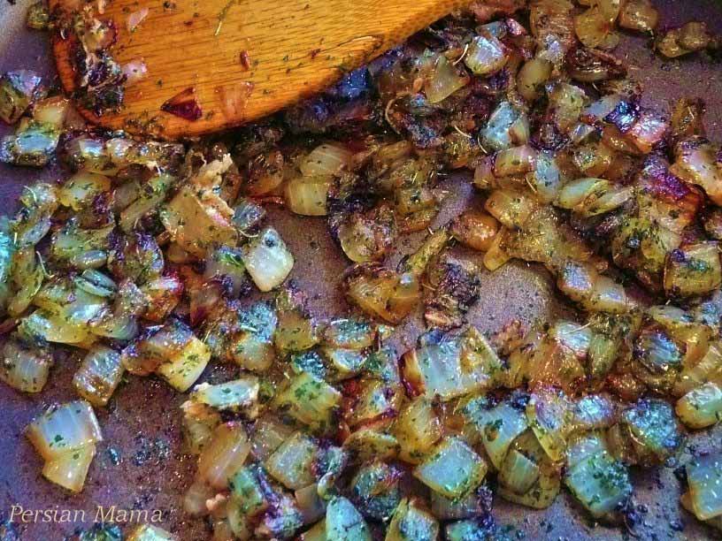 fried onions,How to Cook Eggplant Dip (Kashk-e Bademjan) Recipe 